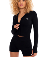 Черна спортна блуза с цип, рипс материя