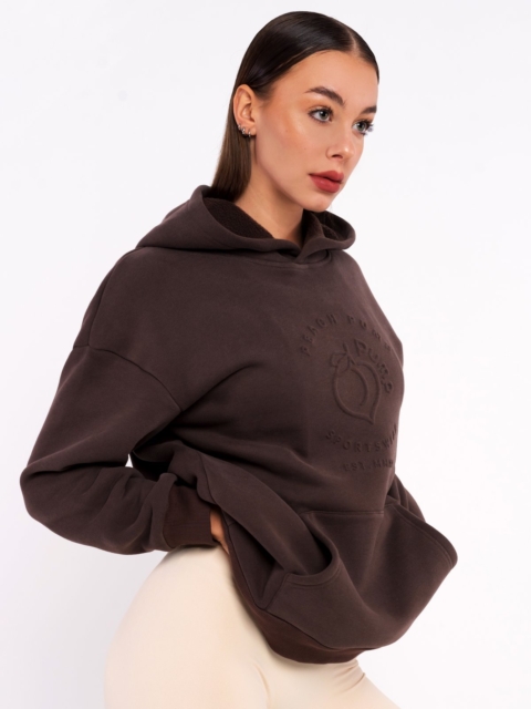 Спортен суитчър с качулка и 3D щампа Peach Pump в кафяво