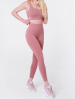 Спортен дамски комплект клин и бюстие с ефектен дизайн в светло розов цвят
