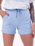 Сини спортни панталонки с бродерия и пристягане в талията