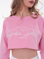 Розова къса спортна блуза с бяла бродерия Peach Pump
