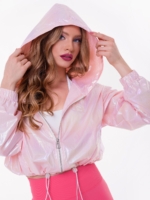Dámská růžová sportovní bunda s velkou kapucí a pogumovaným logem