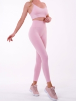 Colanți cu talie înaltă roz deschis, cu țesătură moale de la Peach Pump