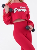 Hanorac roșu cu design crop-top, mâneci largi și broderie albă fantezistă