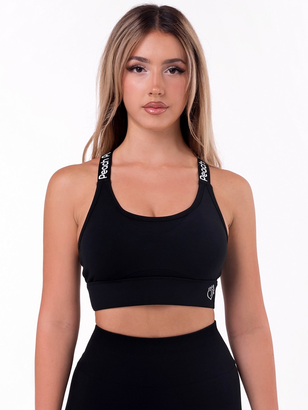 Черно спортно бюстие с надписи и push-up подплънки