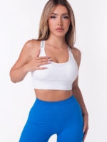 Fehér sportmelltartó párnázással és feliratos keresztpántos háttal
