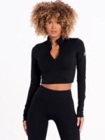 Sporty black half zip crop top that fits the body with high collar