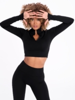 Black sporty crop top with zipper