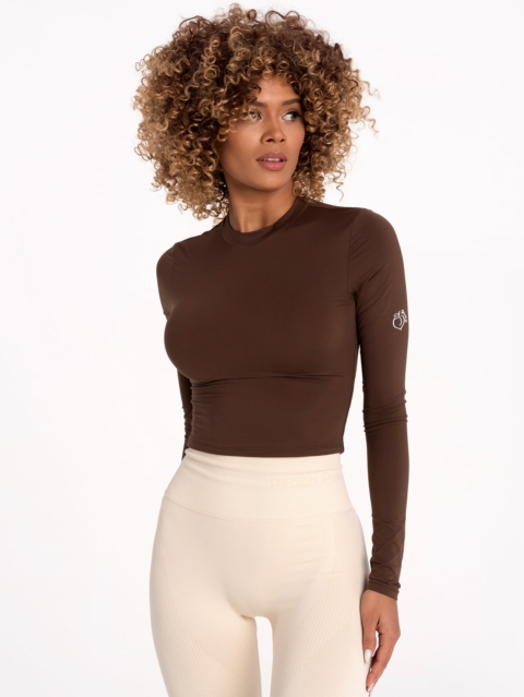 Класическа кафява спортна блуза по тялото