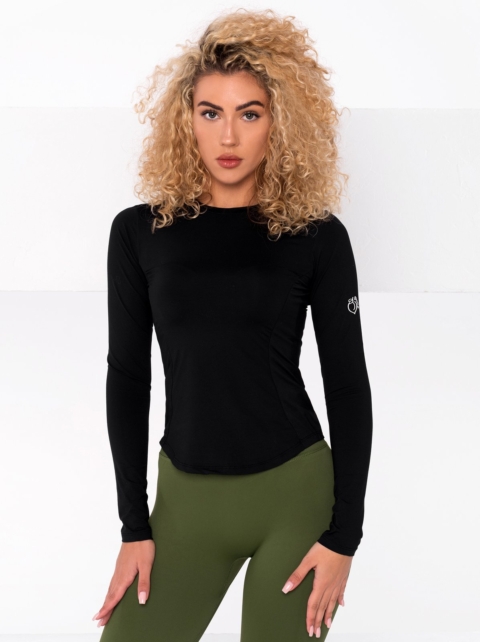 Спортна черна блуза по тялото от мека еластична материя