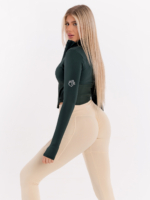 Ефектно спортно дамско яке в зелено с бродирано бяло лого на рамото