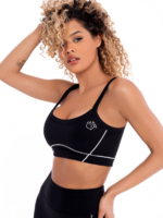 Čierna podprsenka Peach Pump s bielymi pruhmi, čiernymi ramienkami a vypchávkami