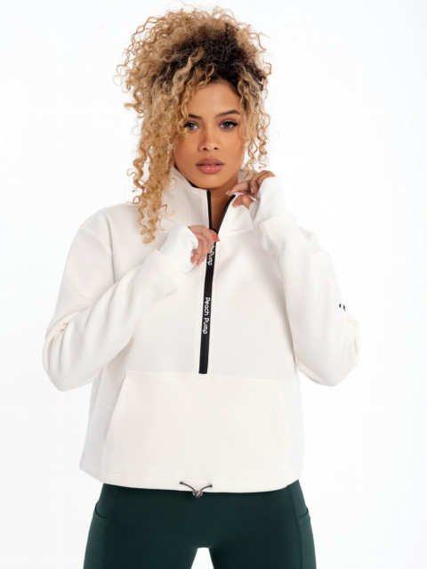 Спортен бял суитчър с ластик за пристягане в талията