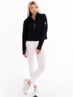 Hanorac negru modern cu guler înalt și fermoar în față