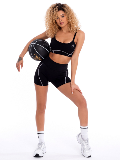 Черно спортно бюстие с подплънки и бели линии