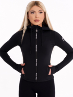 Czarna kurtka sportowa z zamkiem i napisem Peach Pump