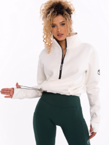 Спортен дамски бял суитчър с цип с надписи Peach Pump