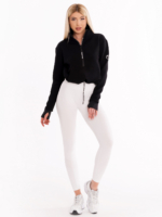 Hanorac negru modern cu guler înalt și fermoar în față