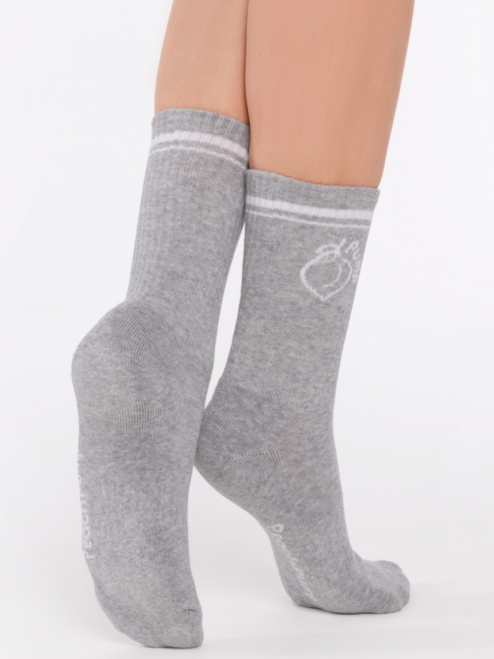 Сиви спортни чорапи с две бели ленти Peach Pump