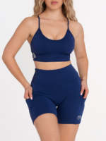 Set de fitness sportiv de damă, colanți și bustieră albastru închis