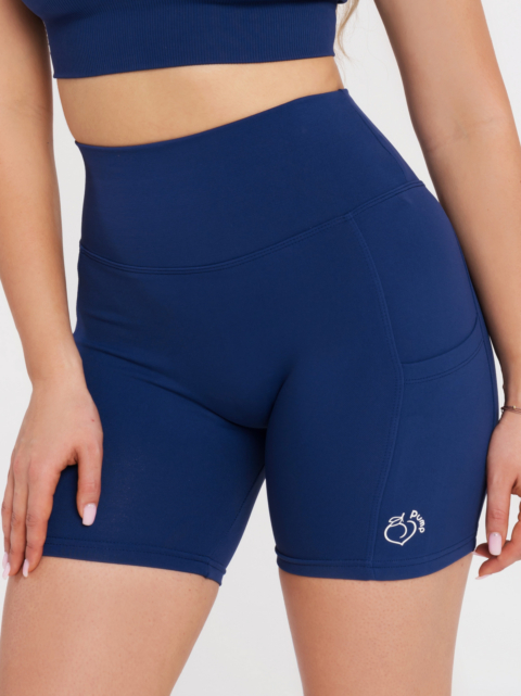 Спортен къс дамски клин в тъмно синьо с джобове