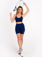 Set sport albastru închis din două piese cu colanți și bustieră căptușită