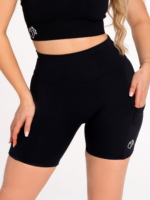 Rövid fekete sport leggings magasított derékkal és zsebekkel