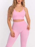 Női rózsaszín sport leggings zsebekkel és popsiformáló hatással