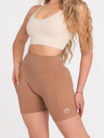 Moderné športové legíny v hnedej farbe s vreckami