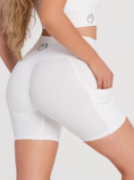 Colanți scurți albi cu buzunare și efect modelator