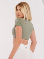 Krótka bluza damska w kolorze zielonym z logo Peach Pump na ramieniu