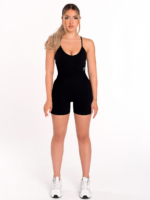 Salopetă sport spectaculoasă mulată scurtă neagră cu căptușeală