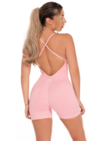 Ružová krátka bezšvová kombinéza s tvarovacím efektom a tenkými ramienkami skrížené na chrbte
