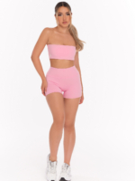 Damski biustonosz sportowy z wkładkami w kolorze różowym typu bardotka