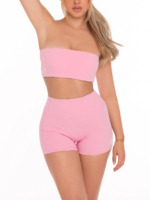 Damski różowy biustonosz sportowy z wkładkami typu bardotka do fitnessu