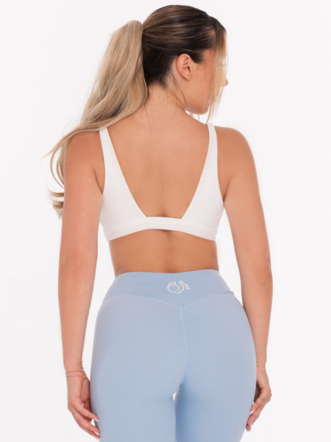 Бяло изрязано секси бюстие с дълбоко V деколте и интересен гръб