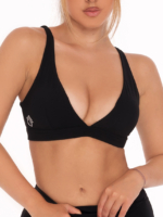 Спортно черно бюстие със секси дизайн и дълбоко V деколте