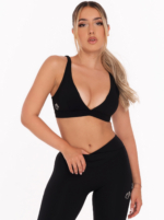 Спортно бюстие с подплънки в черно с дълбоко V деколте