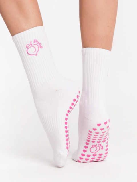 Спортни бели чорапи с розов Anti-slip и бродерия на глезена Peach Pump