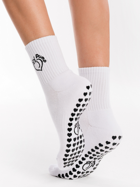 Șosete sport albe cu negru cu talpă Anti-Slip