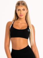 Черно спортно бюстие с бели елементи и подплънки с повдигащ ефект