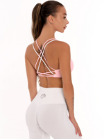 Розово бюстие с бели презрамки и подплънки с повдигащ ефект