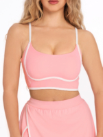 Complet roz sport pentru tenis din bustieră cu margine albă și fustă