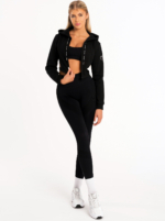 Μαύρο φούτερ με κουκούλα, δέσιμο και cut-out λεπτομέρειες στη μέση