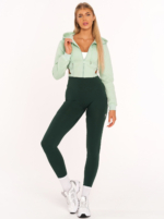 Hanorac verde cu fermoar frontal și glugă