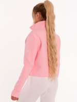 Športová ružová mikina s výšivkou na ramene a vysokým golierom