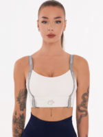 Бяло спортно бюстие със сиви презрамки и бели надписи Peach Pump