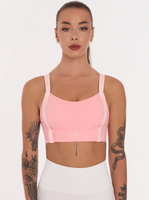 Розово спортно бюстие с предни надписи по дължината Peach Pump и подплънки