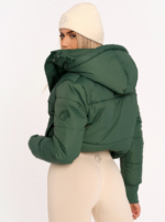 Зелено дамско дебело яке с качулка и бродерия Peach Pump на рамото