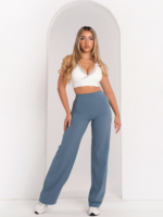 Modne szerokie legginsy damskie w niebieskim kolorze do fitnessu